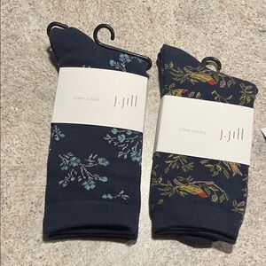 J. Jill Dark Blue & Black Floral Patterned Crew Socks & J Jill bracelets bundle.